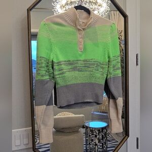 Vibrant Green and Gray Women's Turtleneck Sweater